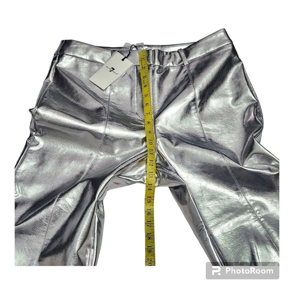 7 For All Mankind Silver Metallic Faux Leather Pants - Picture 6 of 13